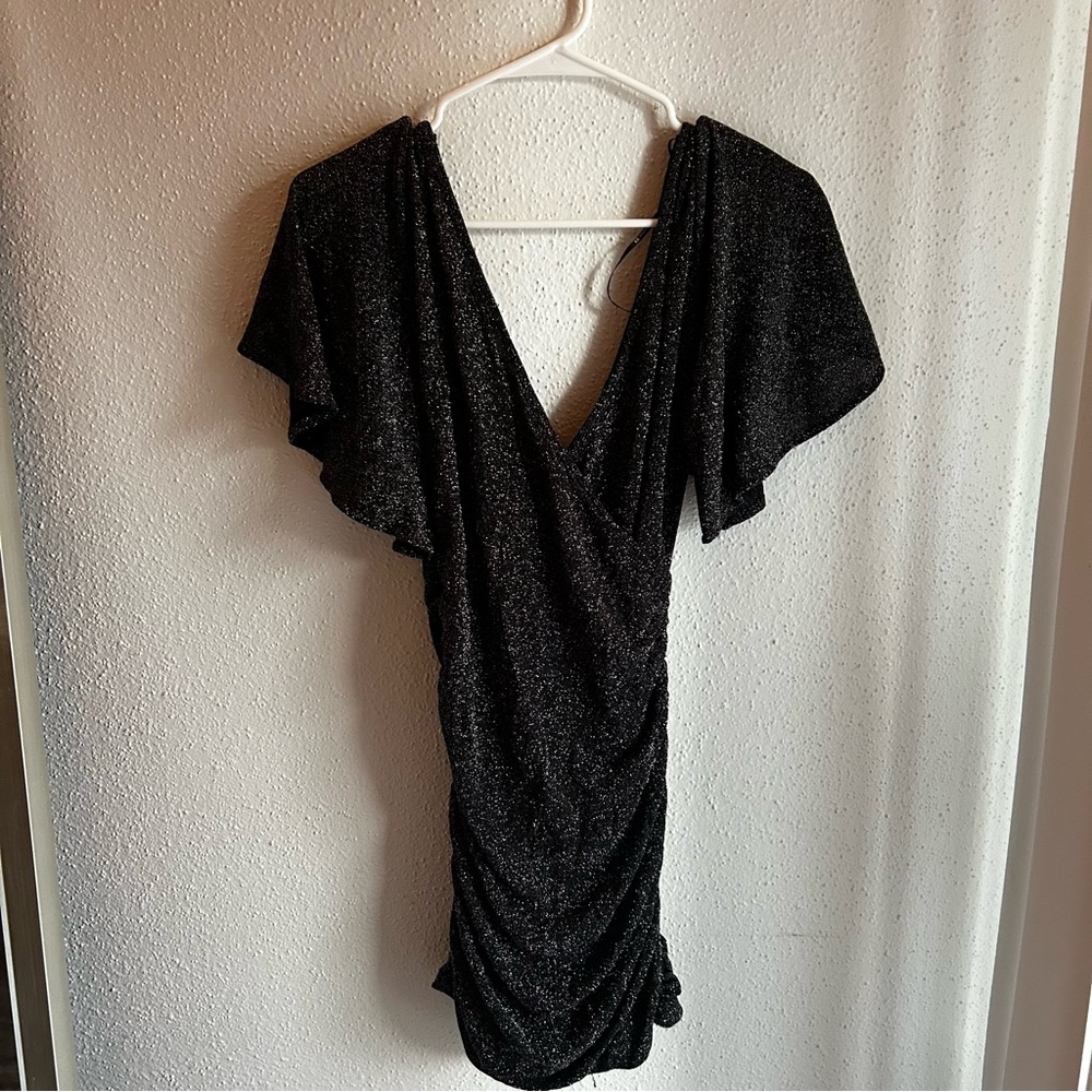 Black shiny mini dress